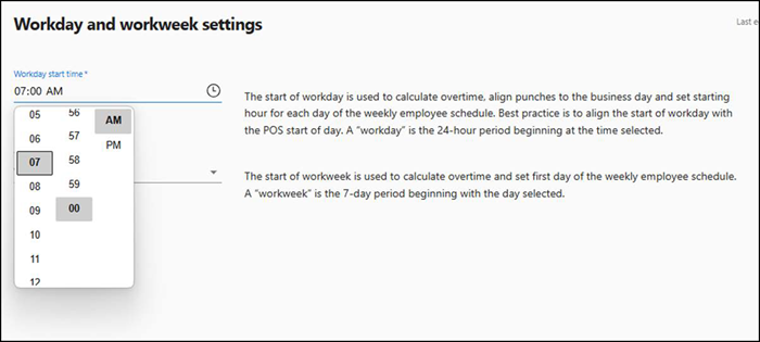 Workday settings screen