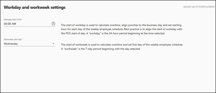 Workday workweek settings screen