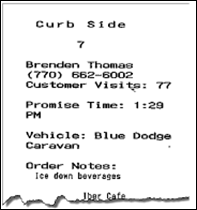 Example of curbside ordering chit copy