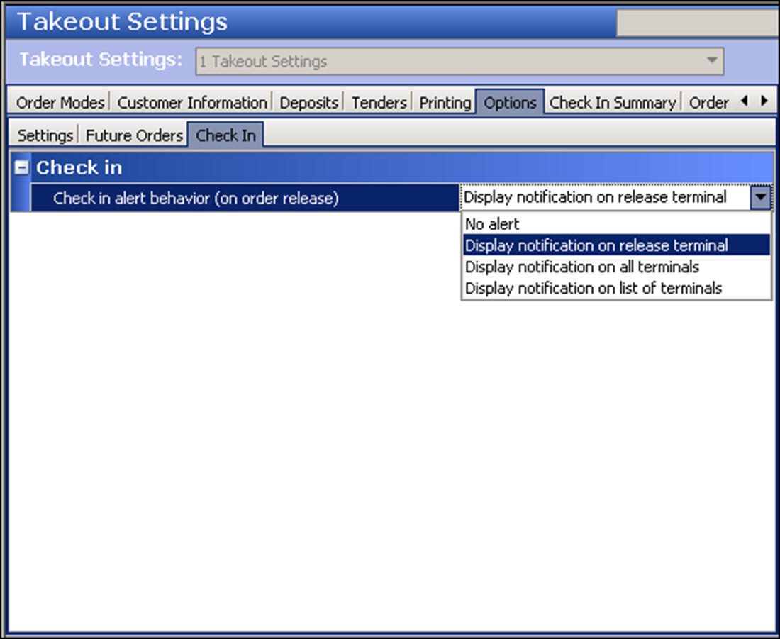 Check in tab of options in take out settings