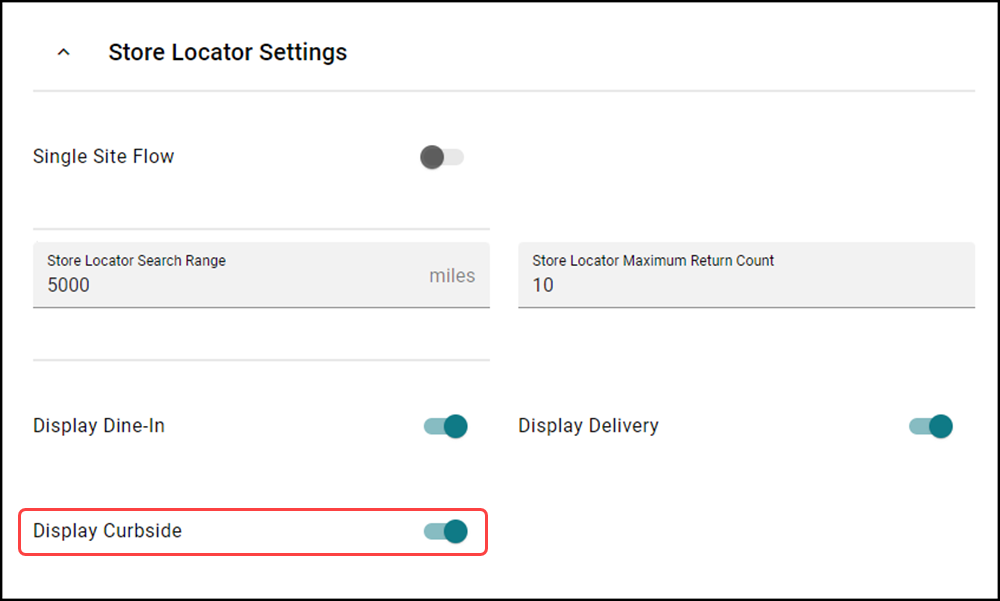 Ordering setting tab in Company settings of store locator settings 