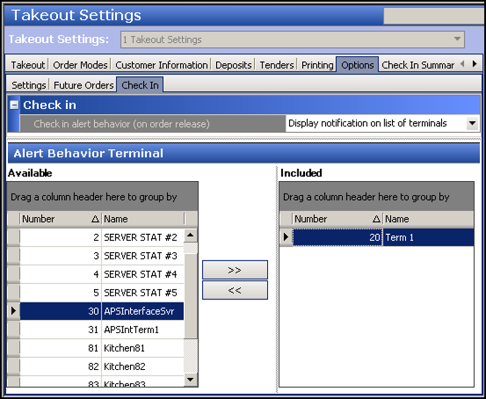 Alert behavior terminal group bar in options setting