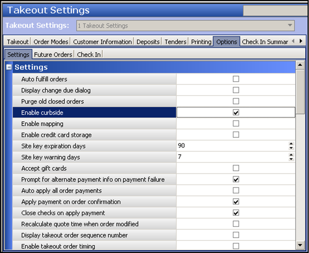 Settings group bar in options tab