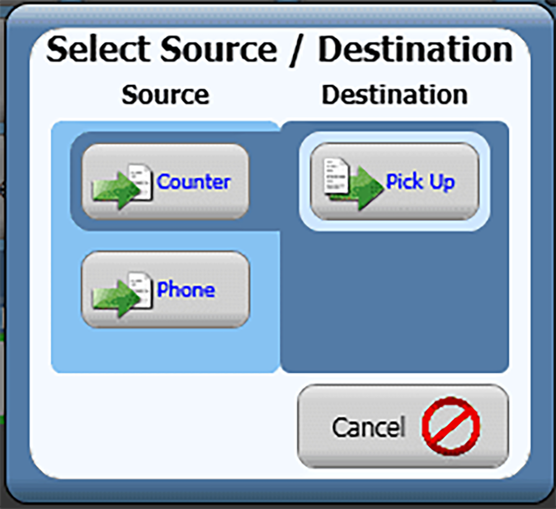 Sample Source and Destination screen