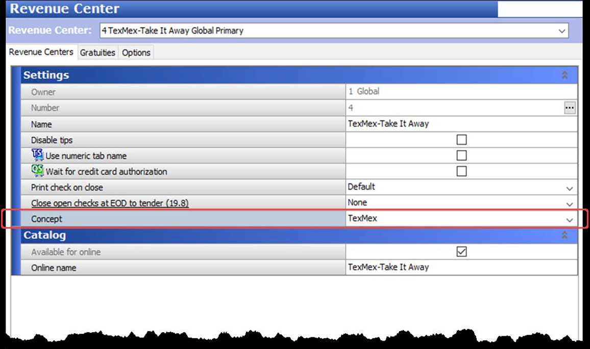 Sample of revenue center function