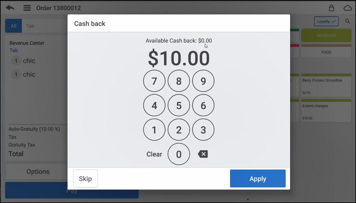 Cash Back screen