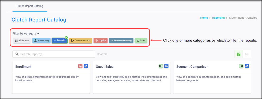 Report Catalog filtering using categories