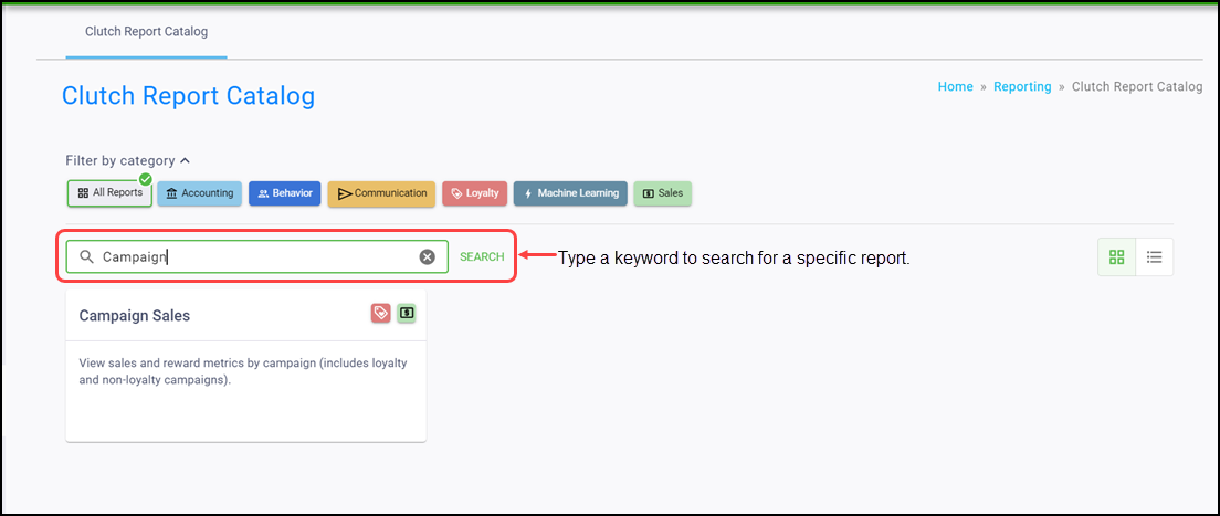 Report Catalog filtering using keywords