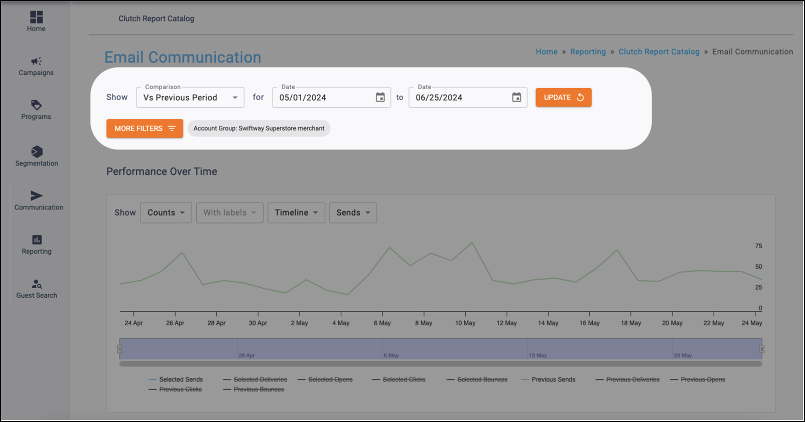 Email Communication Filter Selections