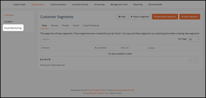 Sample screen of fraud monitoring