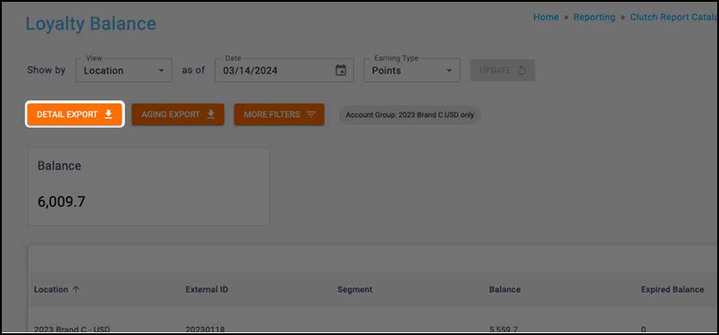 Click DETAIL EXPORT to generate an Excel or CSV file