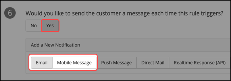 Select whether to send a message to customer
