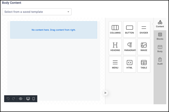 Sample screen of create email first