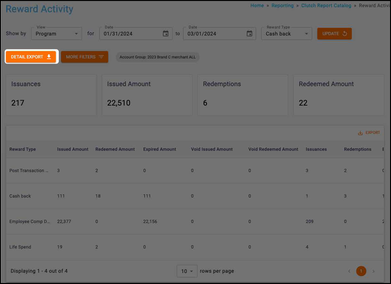 Click EXPORT DETAILS to expand your filter options
