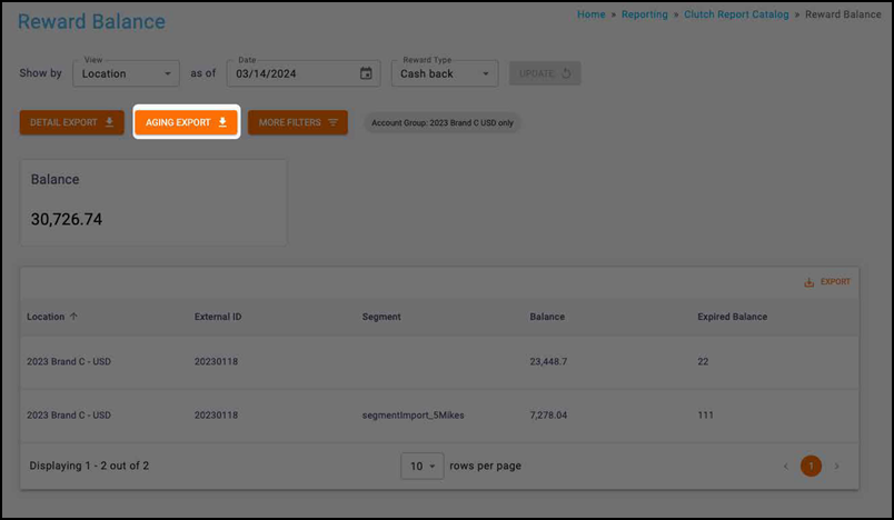 AGING EXPORT to expand your filter options