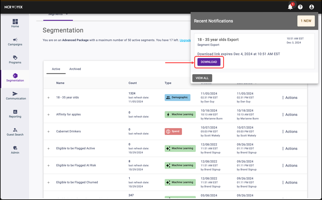 Checking the export status