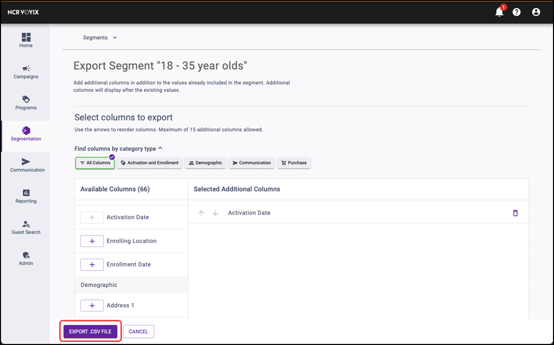 Refining the columns to export